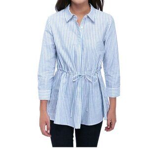NEW English Factory Blue & White Striped Peplum Blouse with Drawstring Tie Waist